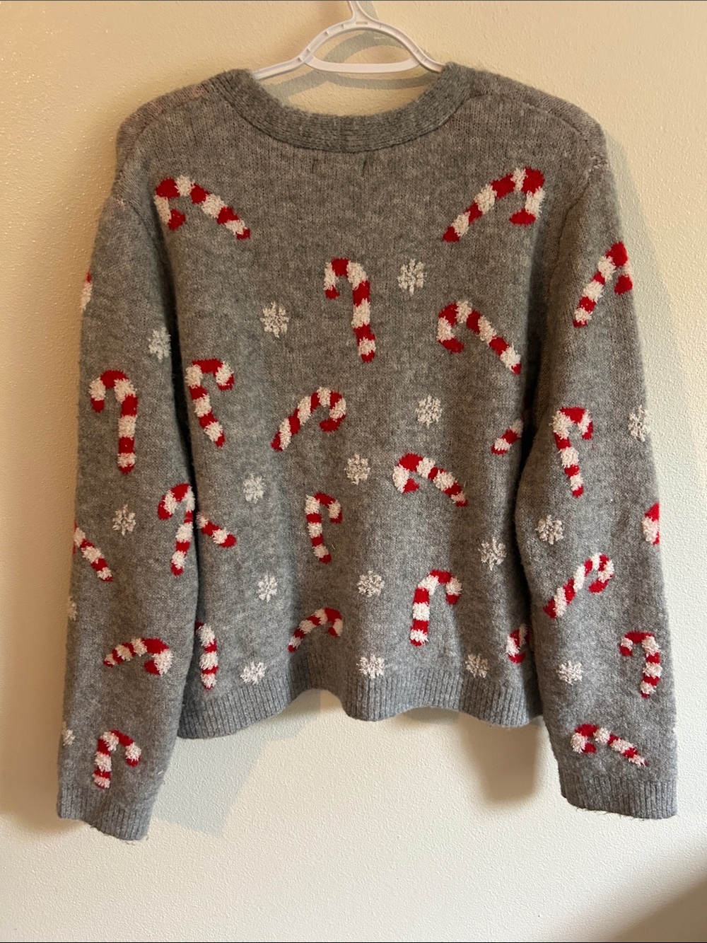 cupcakes & cashmere Gray Candy Cane Knit Cardigan with Red & White Accents - Picture 3 of 9